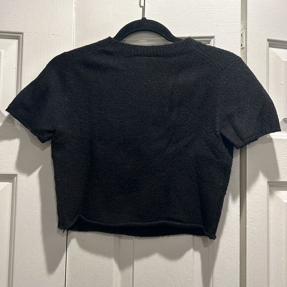 Pookie & Sebastian Black Cropped Short Sleeve Sweater,  size Medium - Picture 5 of 7
